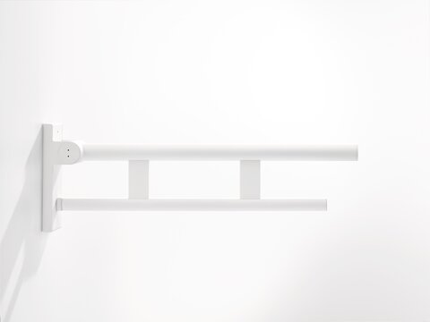 Folding support handle with two bars in matt white stainless steel