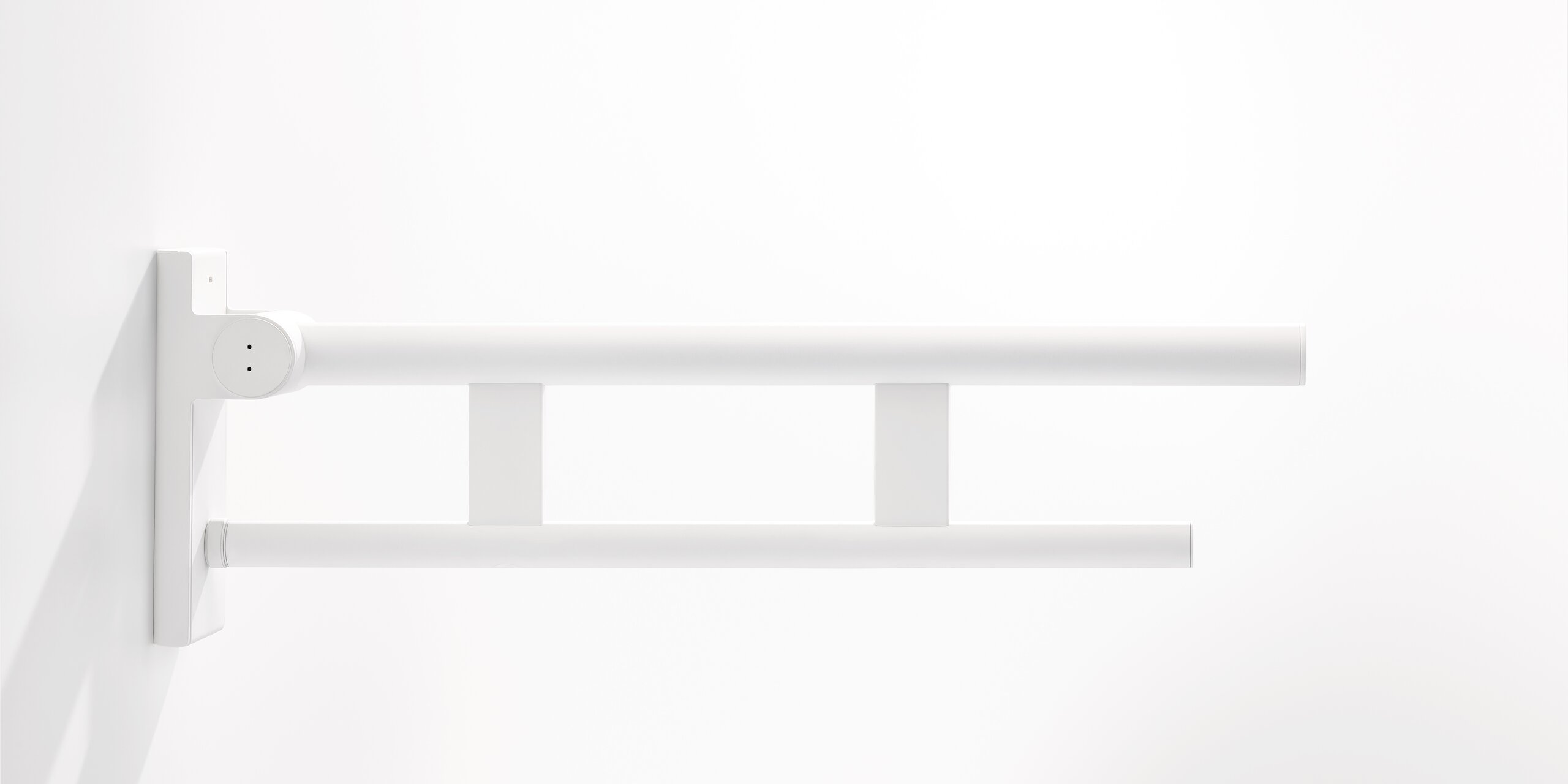 Folding support handle with two bars in matt white stainless steel