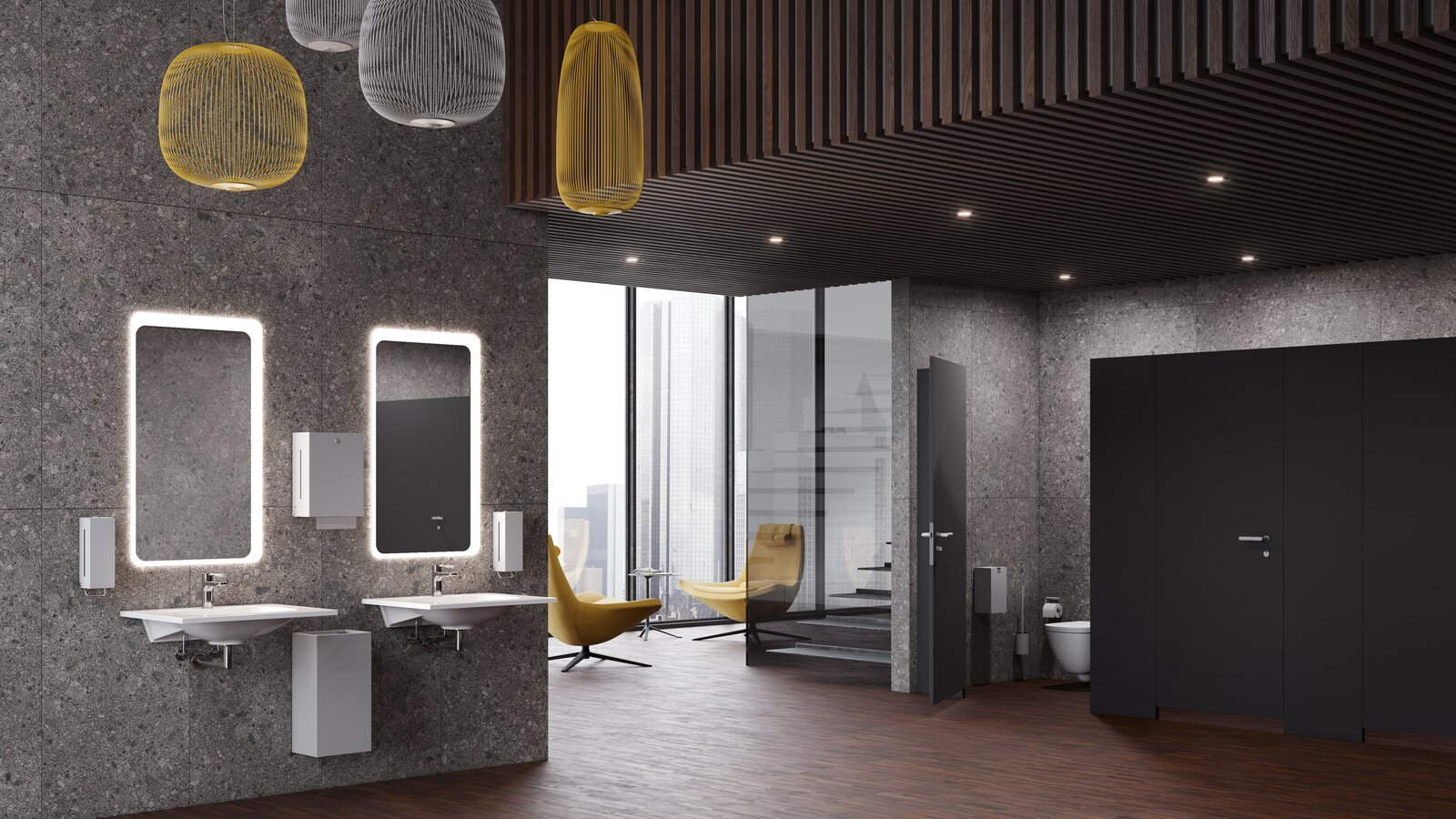 HEW dispenser systems Light gray matt Bathroom with soap dispenser and paper towel holder