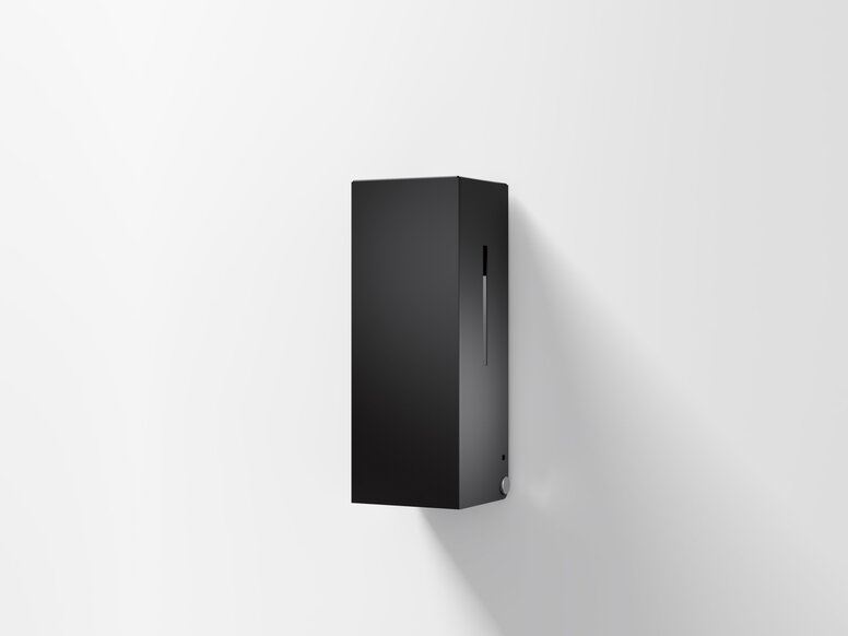 Touchless soap dispenser with angular design in black matt stainless steel